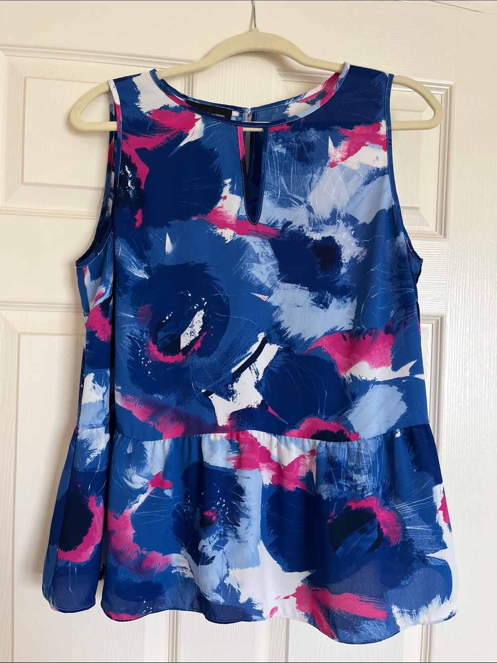 Sleeveless Blue Abstract Print Peplum Top
